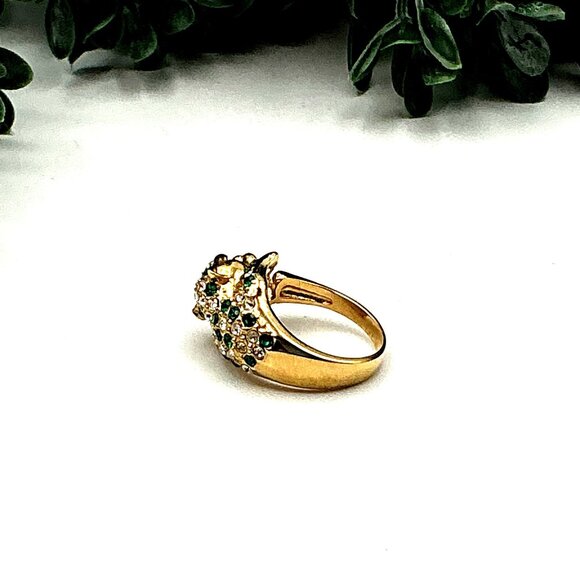 Gold-Tone Panther Ring With Green Crystal Accents sz 6.25 - Picture 6 of 8